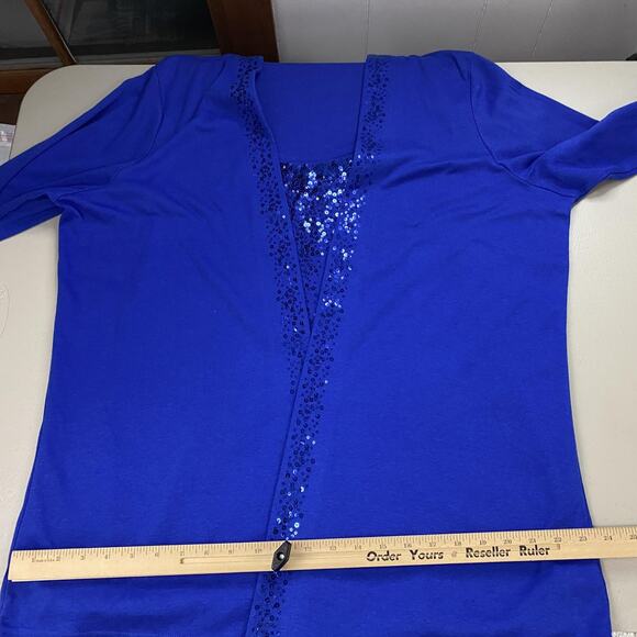 Quacker Factory Top Womens 2X Blue Sequin Tank Cardigan TwoFer 2Fer Layered Look - Picture 8 of 12